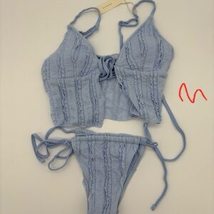Sky Blue Textured Bikini Set